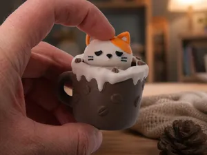 Cozy Cat Clicker Toy - Kawaii Coffee Cup Fidget