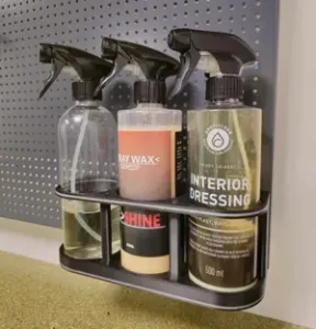 Wallmounted holder for 3x car detail bottles