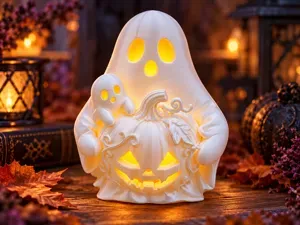 Geist mit Kürbis – LED Teelicht Halloween Deko