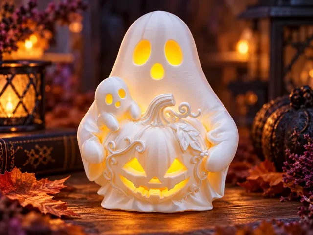 Geist mit Kürbis – LED Teelicht Halloween Deko