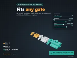 Customizable Slide Bolt Gate Latch, Print-in-Place