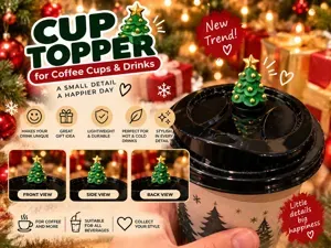 Cute Christmas Tree & Drink Cup Lid Topper