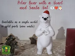 Polar Bear with Heart and Santa Hat