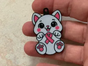porte clé chat blanc ruban rose pour octobre rose