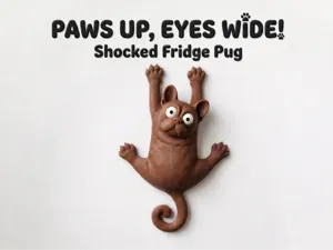 Paws Up, Eyes Wide! Shocked Fridge Pug