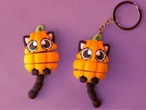 EGGO Pumpkin Cat - articulated flexi keychain toy