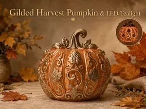 Gilded Harvest Pumpkin Decor & Tealight Holder