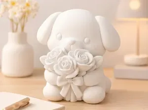 小狗抱着玫瑰花 | 摆件