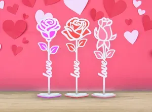 Valentine's Day - Love Flowers - 3 Flower Set With Stand
