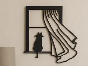Wanddekoration "Katze am Fenster"