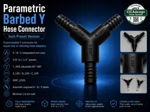 Parametric Labeled Barbed Y Hose Connector Inch