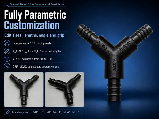 Parametric Labeled Barbed Y Hose Connector Inch — Фото 3 из 10