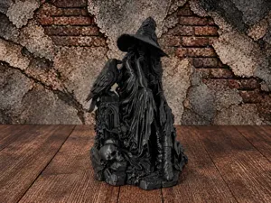 The Witch's Familiar - Gothic Witch & Raven Statue