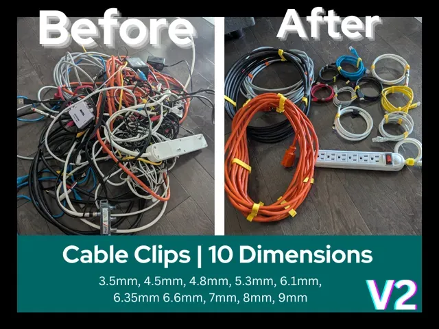Compact Cable Organizer Clips Set | 10 dimensions