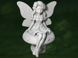 Beautiful Garden Fairy Sitting on a Mushroom