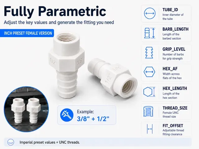 Parametric Auto-Labeled Female UNC Hose Adapter — Фото 2 из 9