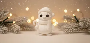 Penguin with Cane and Scarf Christmas Figurine