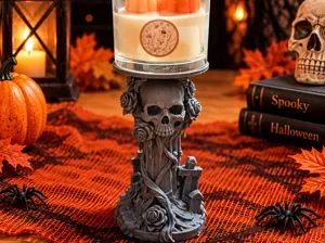 Halloween Skull and Roses Candle Holder