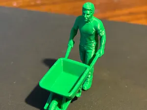 1/35 diorama miniature - man pushing wheel barrow