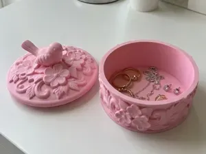 Vintage Bird Floral Trinket Jewelry Box with Lid