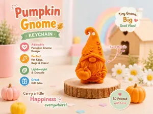 Pumpkin Gnome Keychain - Cute Autumn 3D Print