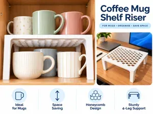 Coffee Mug Shelf Riser – Honeycomb Cup Organizer