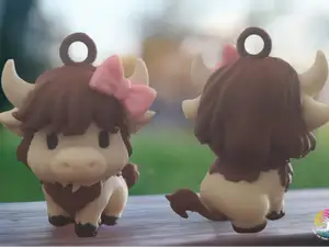 Cute Chibi Highland Cow with Bow Keychain