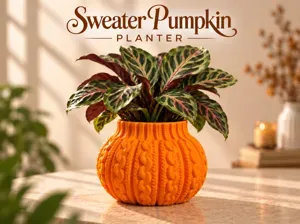 Sweater Pumpkin Planter Cable-Knit Pumpkin Pot