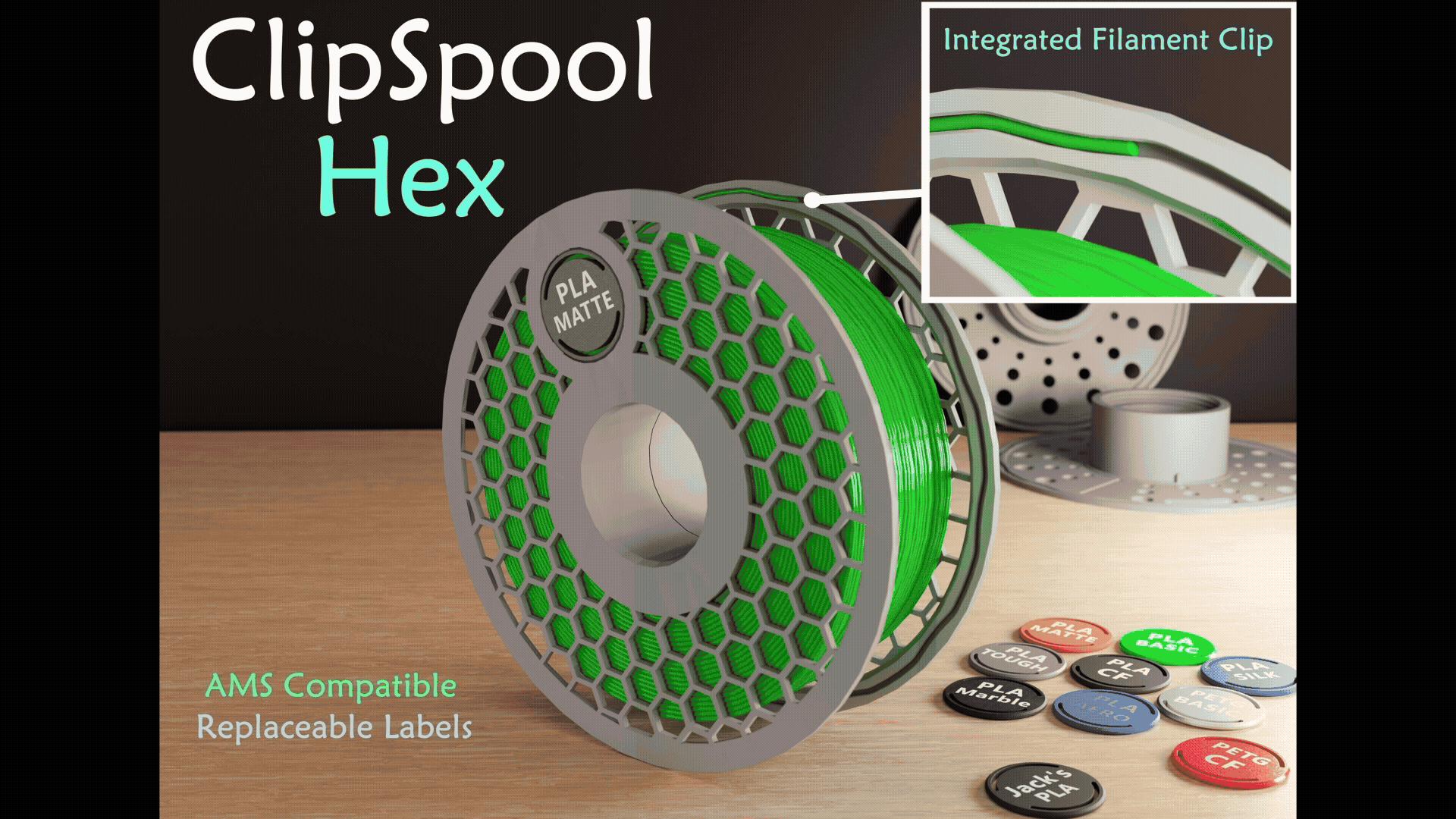 Filament Spool with Integrated Filament Clip