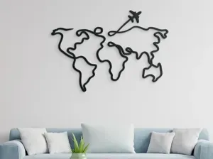 World Map Line Art Wall Art