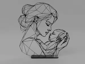 Woman with child - low poly sculpture with stand