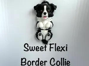 Sweet Flexi Border Collie Keychain with open mouth