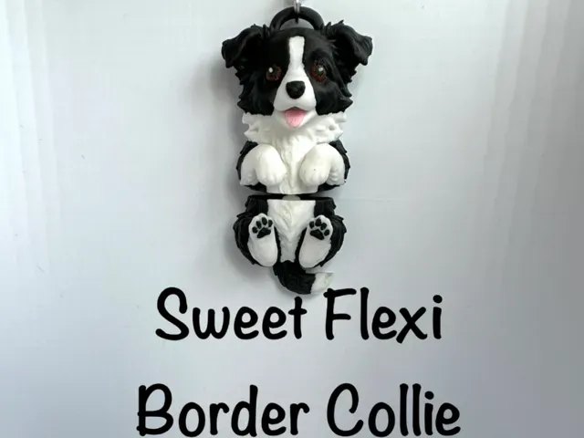 Sweet Flexi Border Collie Keychain with open mouth