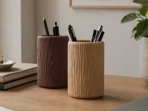 Wood Grain Pen Holder – Faux Wood Desk Organizer