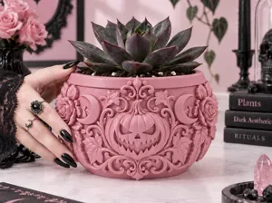 Goth Halloween Samhain Pumpkin Moon Rose Planter