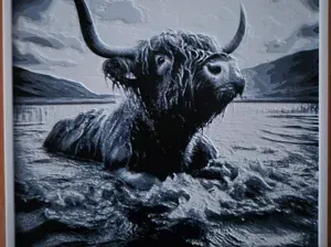 Highland Cow taking a Dip