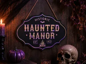 Haunted Manor Halloween Wandschild