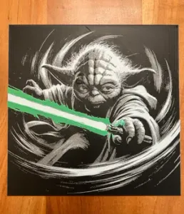 Yoda Swinging Green Lightsaber (Black Background)
