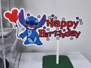 Blue Alien happy birthday cake topper 