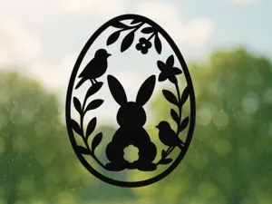 Fensterbild „Osterhase im Blumenkranz“