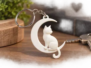 Cat on the Moon Keychain – Cute Cat Moon Keyring