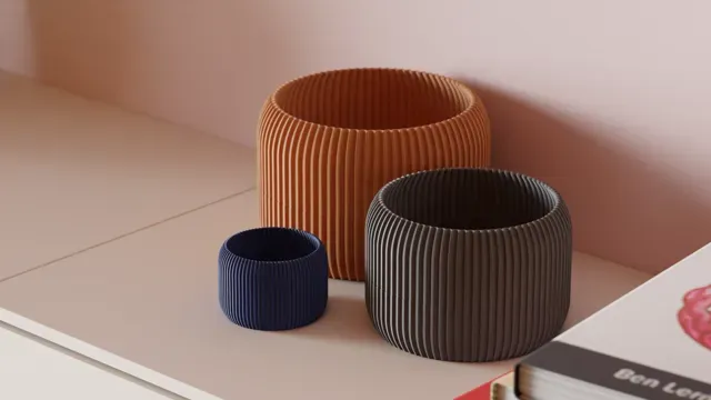 Modern Ribbed Plant Pot With Drainage Drip Tray. — Фото 2 из 9