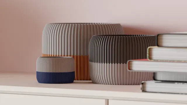 Modern Ribbed Plant Pot With Drainage Drip Tray. — Фото 3 из 9