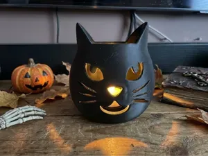 Spooky Cat LED Tealight Holder – Halloween Lantern