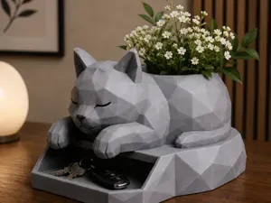 Sleeping Cat Planter&Key Organizer-Low Poly Decor