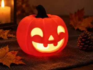 Freundlicher Halloween-Kürbis mit LED-Teelicht