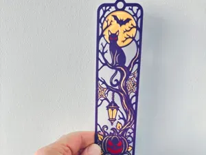 Halloween Black Cat Moonlight Openwork Bookmark