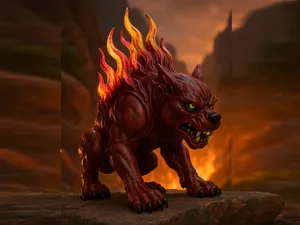 Dämonenhund mit Flammenmähne