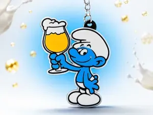 Smurfs, beer-loving keychain