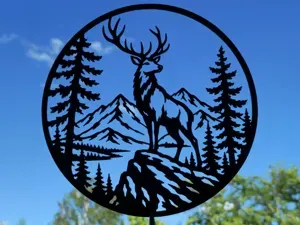 Majestic Deer Mountain Scene 2D Wall Art